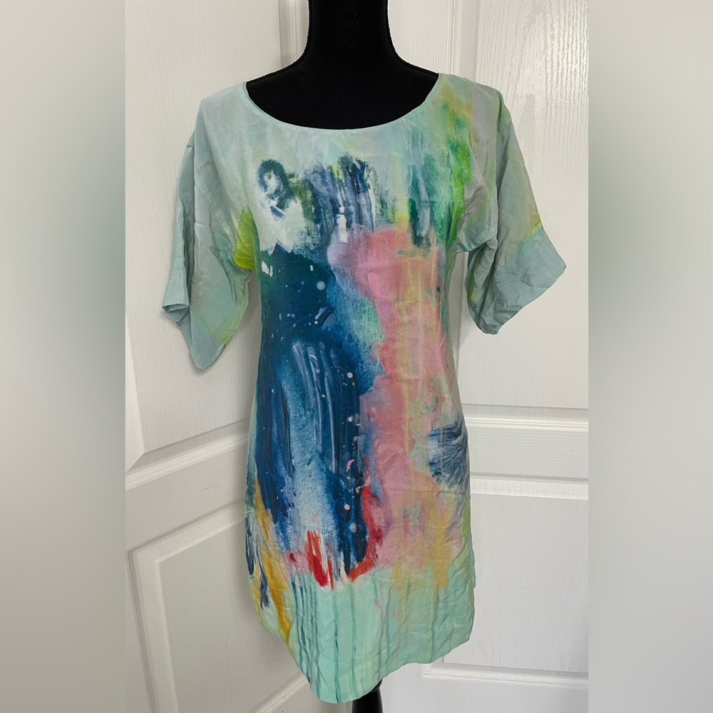 Maeve Anthropologie shift dress pure Silk size S watercolor
